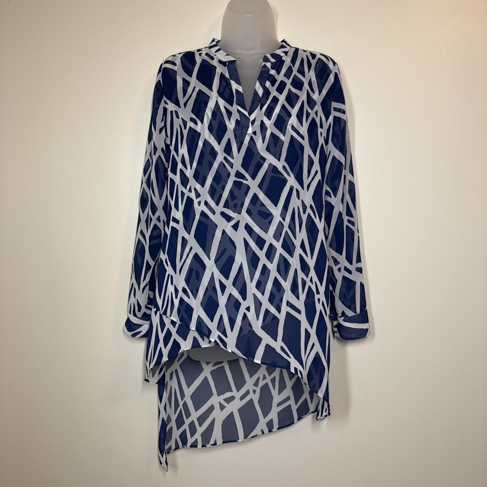 Chicos Tunic Top Womens Size S O Lagenlook Boho Asymmetrical Artsy Boho Sheer